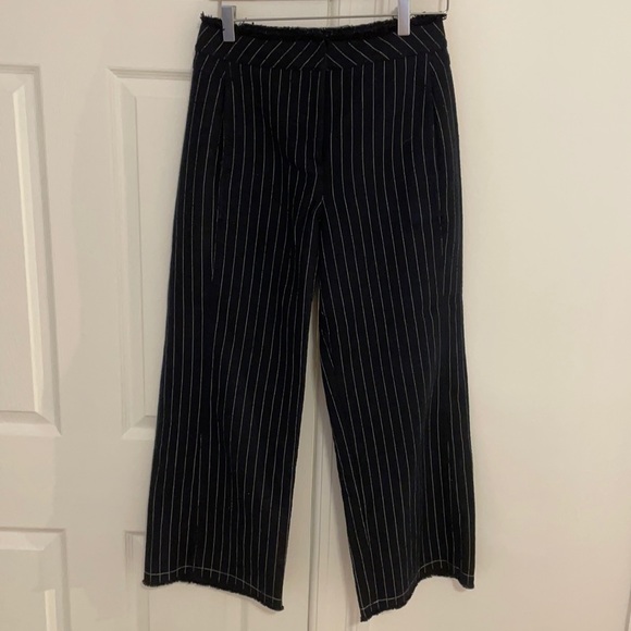 Alexander Wang navy pinstripe frayed trouser sz 4 - Picture 2 of 8